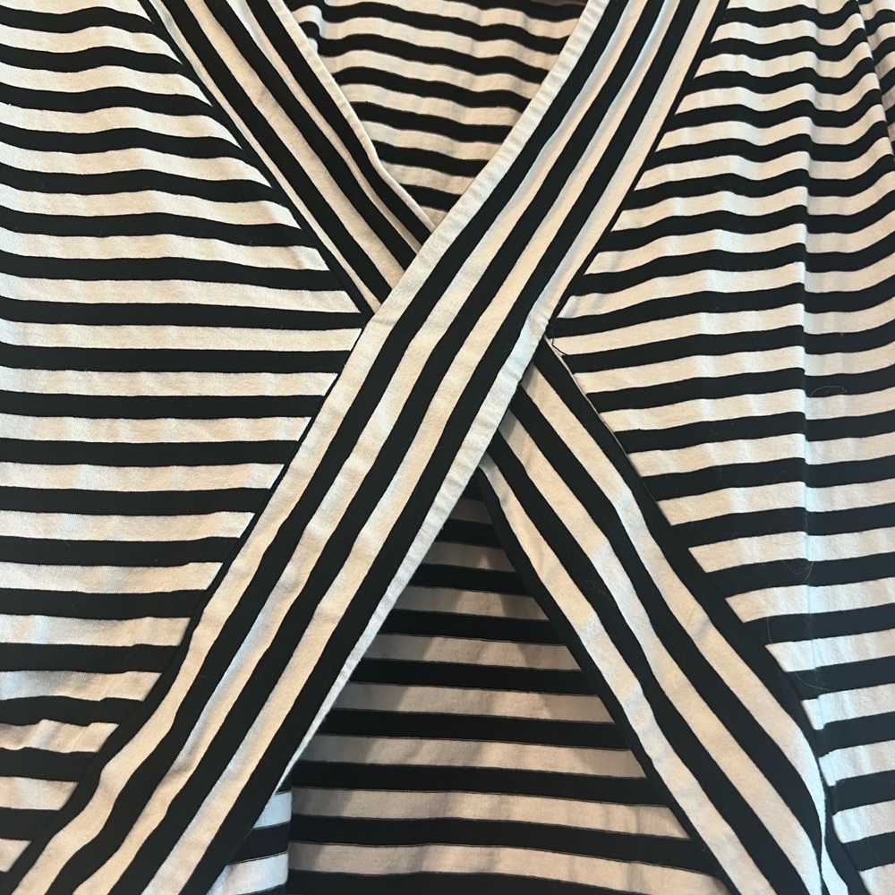 Women's Black & White Striped Short Sleeve Tee with Pink Trim - Picture 6 of 15